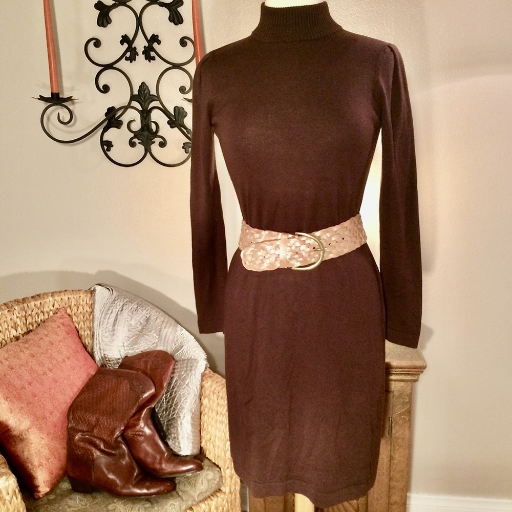 Brown Fitted Sweater Dress